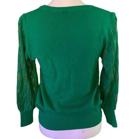 Unanyme Georges Rech Size S Puff Balloon Sleeve Sheer Mesh Green Sweater - Picture 2 of 5